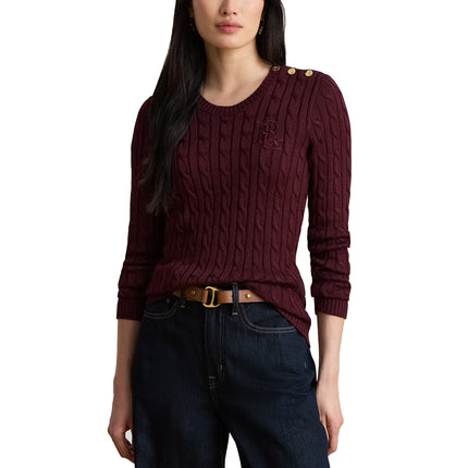 Polo Ralph Lauren Women's Button-Trim Cable-Knit Sweater Dark Garnet