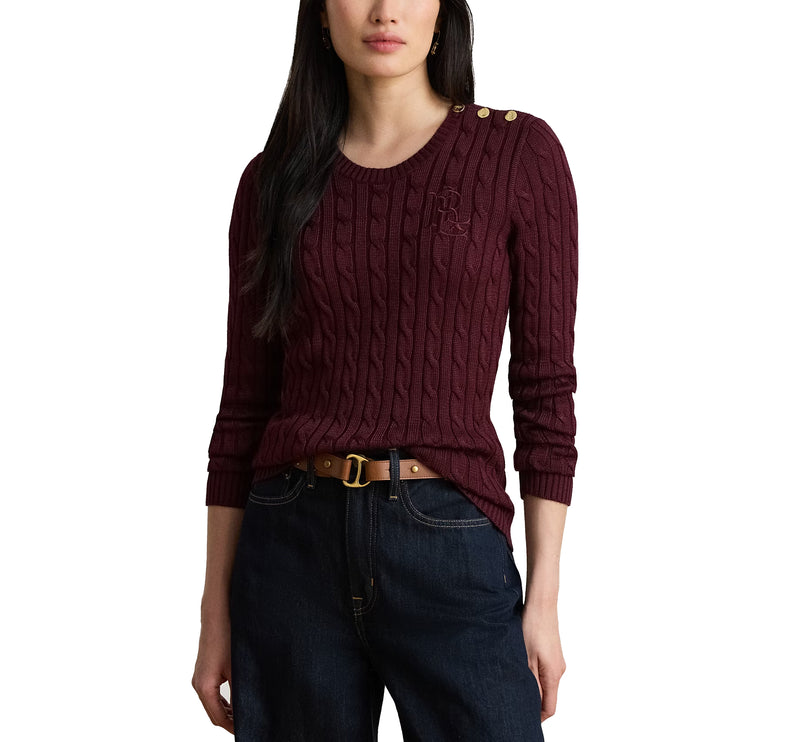 Polo Ralph Lauren Women's Button-Trim Cable-Knit Sweater Dark Garnet