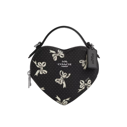 Coach Women's Heart Crossbody Bag With Bow Print Silver/Black Multi