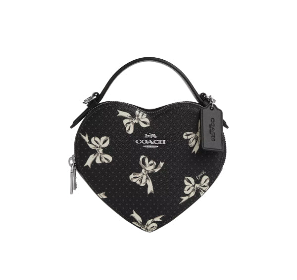 Coach Women's Heart Crossbody Bag With Bow Print Silver/Black Multi