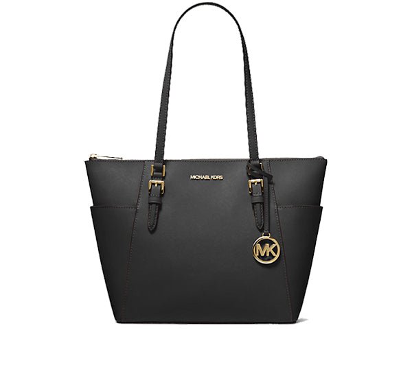 Michael Kors Women's Charlotte Large Saffiano Leather Top-Zip Tote Bag Gold Black