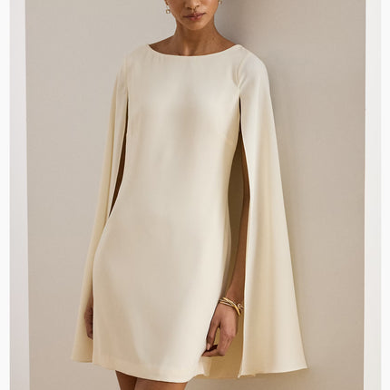 Polo Ralph Lauren Women's Cape Georgette Cocktail Dress Mascarpone Cream