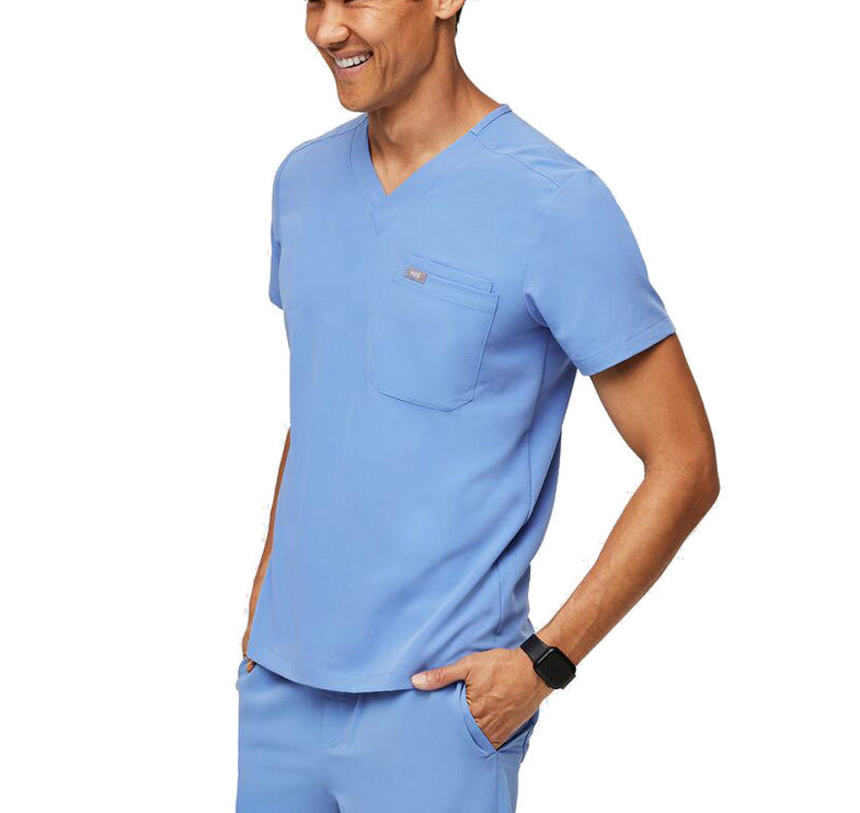 FIGS Men's Leon Three Pocket Scrub Top Ceil Blue