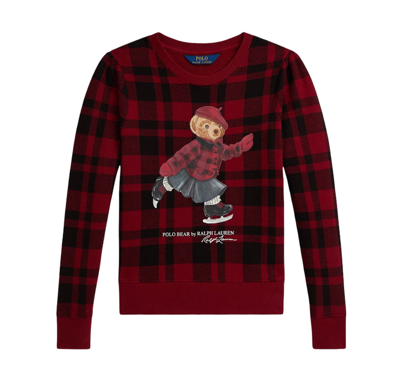 Polo Ralph Lauren Girl's Plaid Polo Bear Fleece Sweatshirt Multi