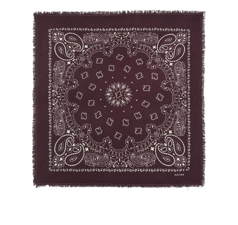 KUJTEN Women's Large Printed Cashmere Hachiko Bandana Burgundy