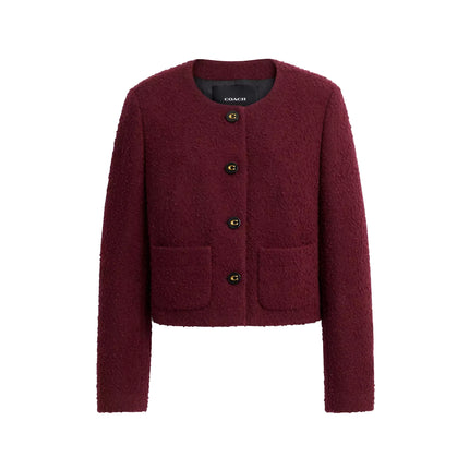 Coach Women's Boucle Cardigan Jacket Burgundy