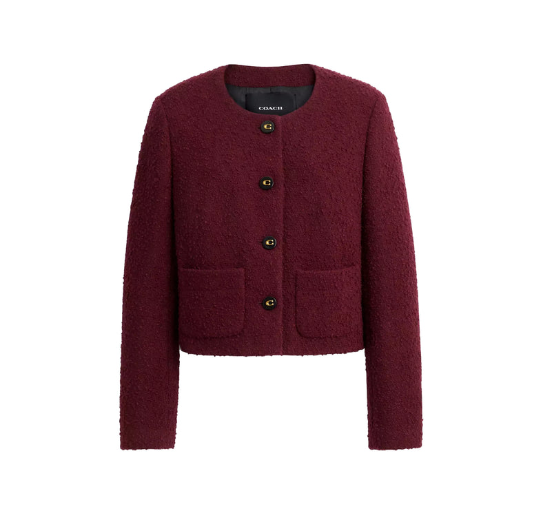 Coach Women's Boucle Cardigan Jacket Burgundy