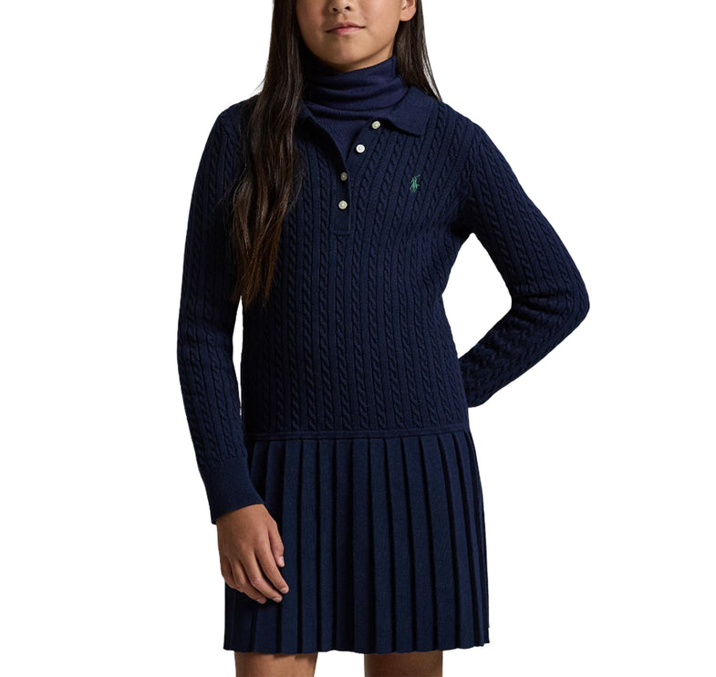 Polo Ralph Lauren Girl's Mini-Cable Polo Sweater Dress Cruise Navy