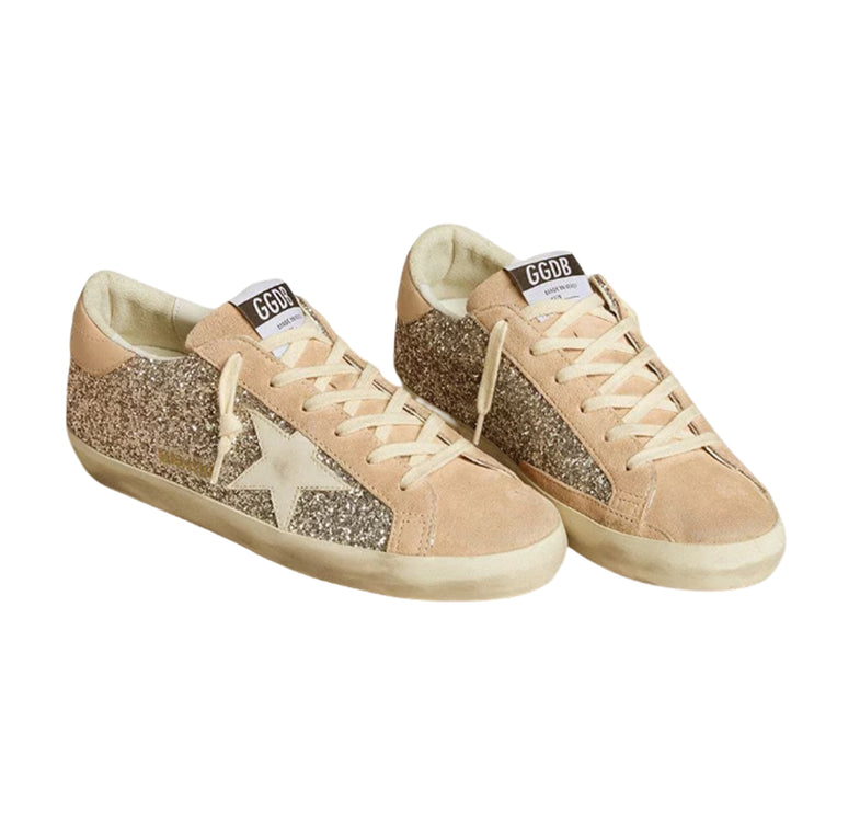 Golden Goose Women's Super Star in Silver Glitter with Leather Star and Heel Tab