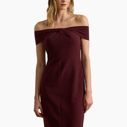 Polo Ralph Lauren Women's Twist-Front Crepe Cocktail Dress Dark Garnet