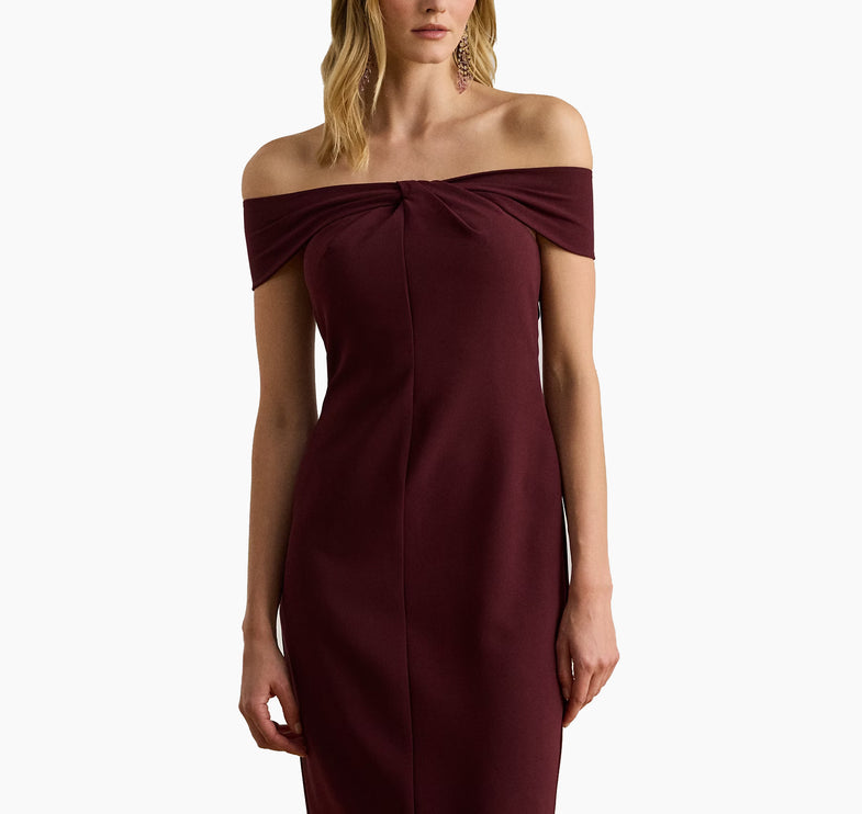 Polo Ralph Lauren Women's Twist-Front Crepe Cocktail Dress Dark Garnet