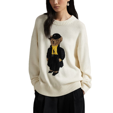Polo Ralph Lauren Women's Polo Bear Cotton Crewneck Sweater Clubhouse Cream Multi