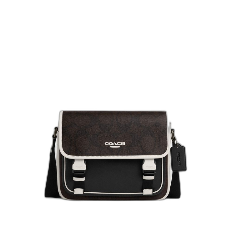 Coach Women's Racer Messenger Bag In Blocked Signature Canvas 1 J/Walnut/Chalk