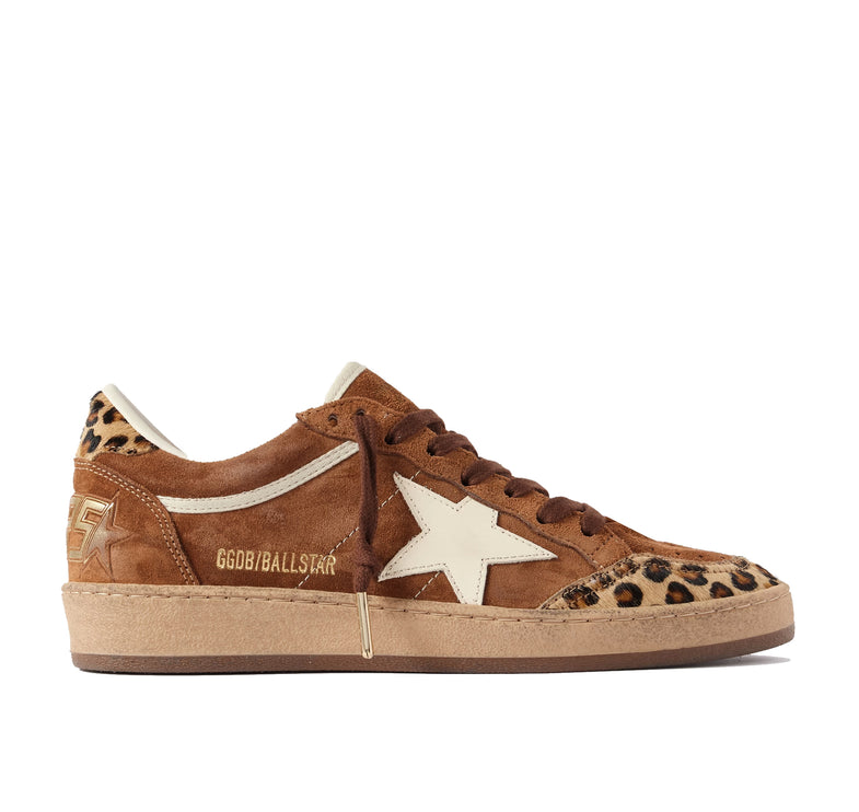 Golden Goose Women's Women's Ball Star in Leopard Print with Platinum Leather Star and White