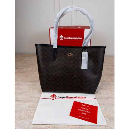 Coach Women's City Tote Bag In Signature Canvas Gold/Walnut/Black