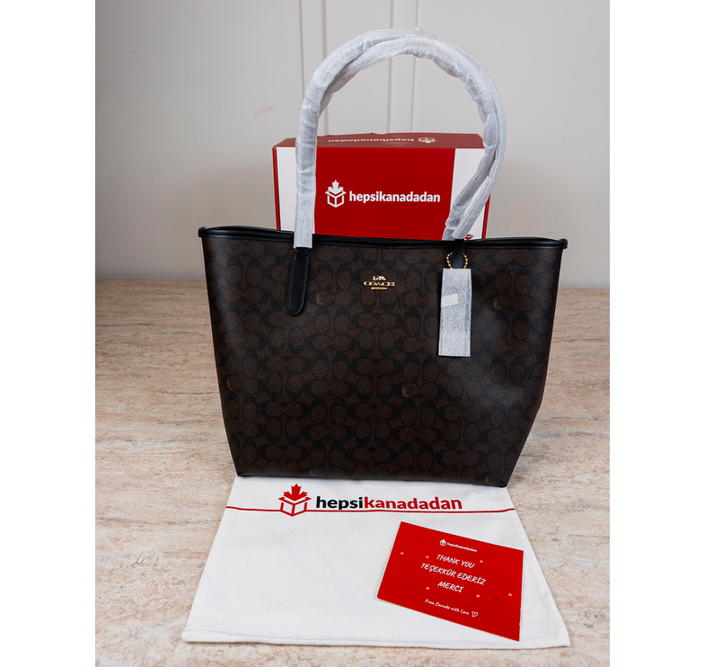 Coach Women's City Tote Bag In Signature Canvas Gold/Walnut/Black
