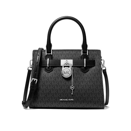 Michael Kors Women's Hamilton Small Signature Logo Satchel Silver/Black