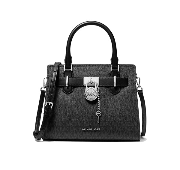 Michael Kors Women's Hamilton Small Signature Logo Satchel Silver/Black