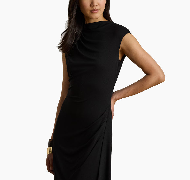 Polo Ralph Lauren Women's Pleated Jersey Boatneck Midi Dress Black