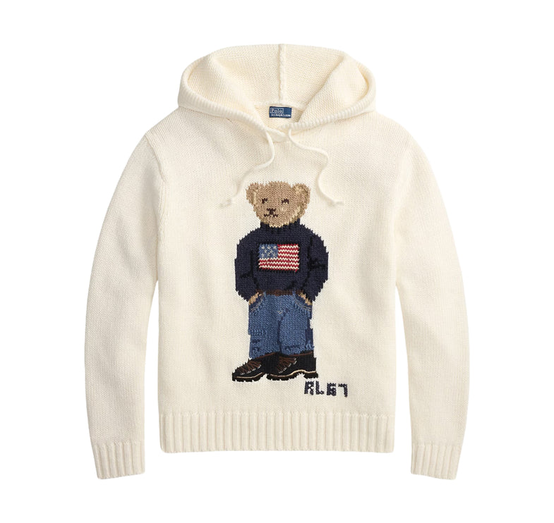 Polo Ralph Lauren Women's Polo Bear Hooded Sweater Parchment Cream