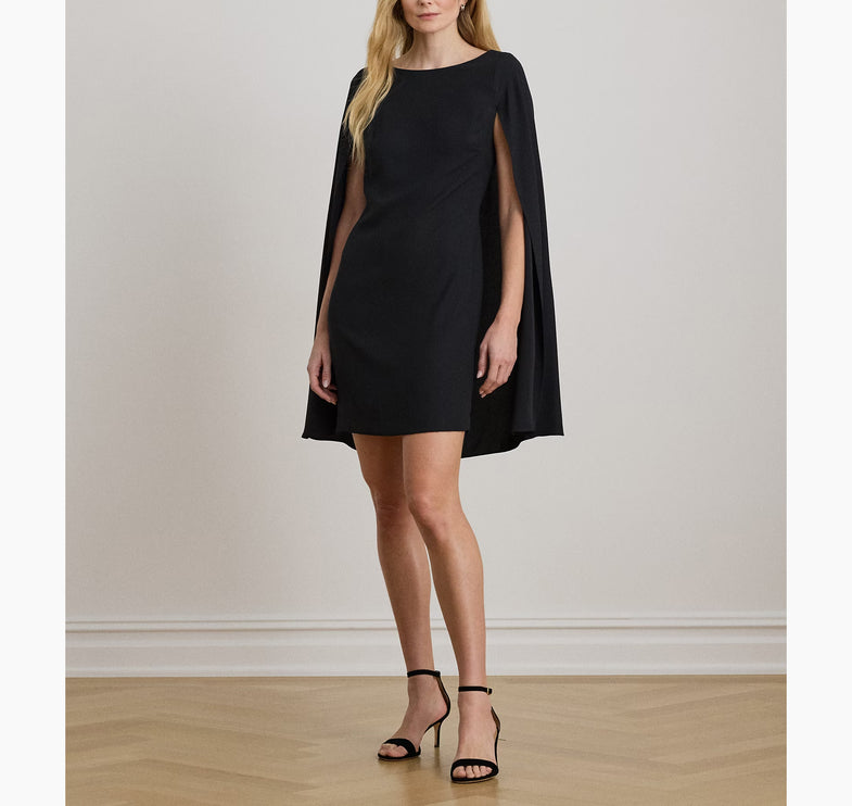 Polo Ralph Lauren Women's Cape Georgette Cocktail Dress Black