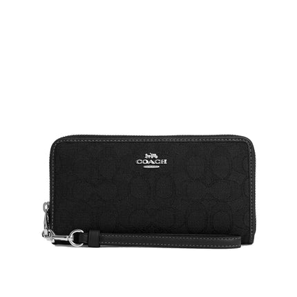 Coach Women's Long Zip Around Wallet In Signature Jacquard Silver/Black