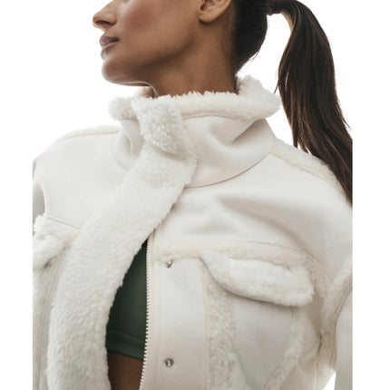 alo Women's Faux Shearling Snowfall Cropped Jacket Ivory