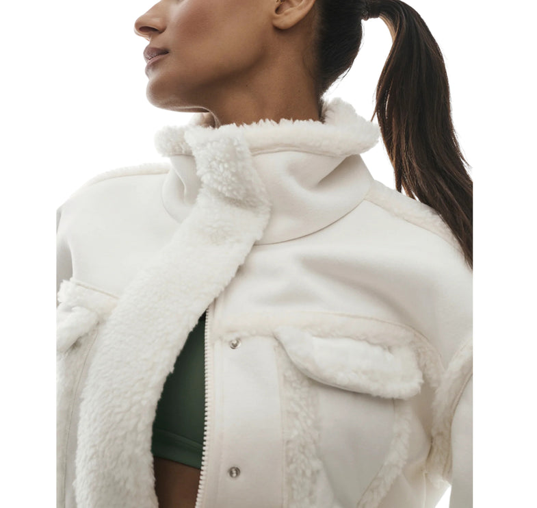 alo Women's Faux Shearling Snowfall Cropped Jacket Ivory