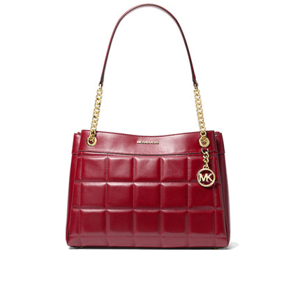 Michael Kors Women's Susan Medium Quilted Leather Tote Bag Deep Red