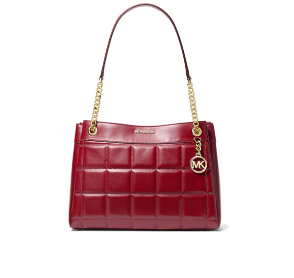 Michael Kors Women's Susan Medium Quilted Leather Tote Bag Deep Red