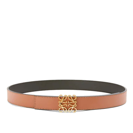 Loewe Women's Reversible Anagram Belt in Smooth Calfskin Tan/Black/Gold