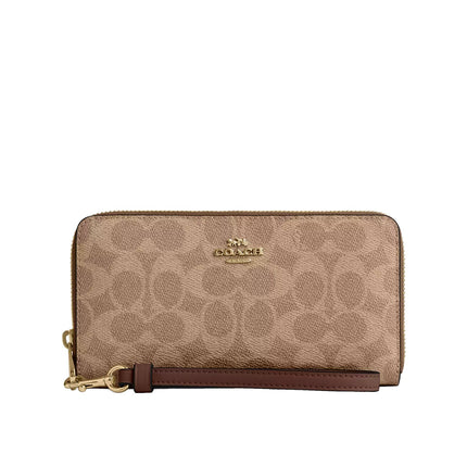 Coach Women's Long Zip Around Wallet In Signature Canvas Gold/Tan/Brown