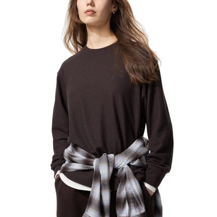 Uniqlo Women's Soft Knitted Fleece Crew Neck T-Shirt 39 Dark Brown