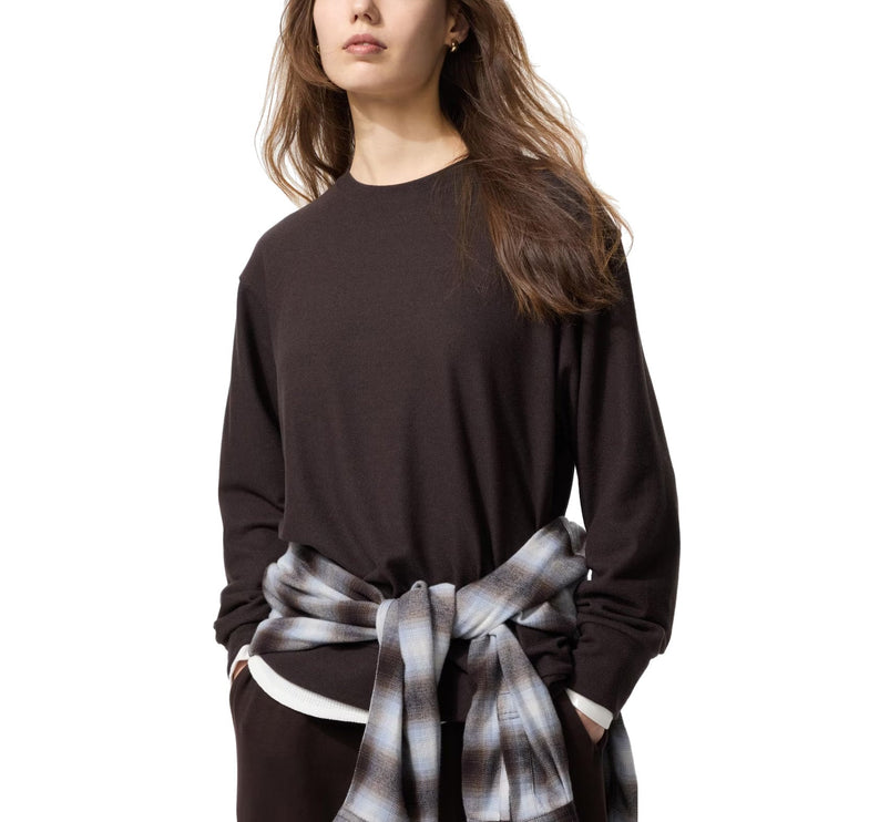 Uniqlo Women's Soft Knitted Fleece Crew Neck T-Shirt 39 Dark Brown