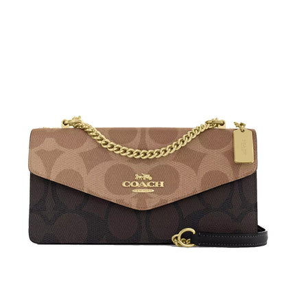 Coach Women's Klare Envelope Crossbody Bag In Blocked Signature Canvas Gold/Walnut/Tan