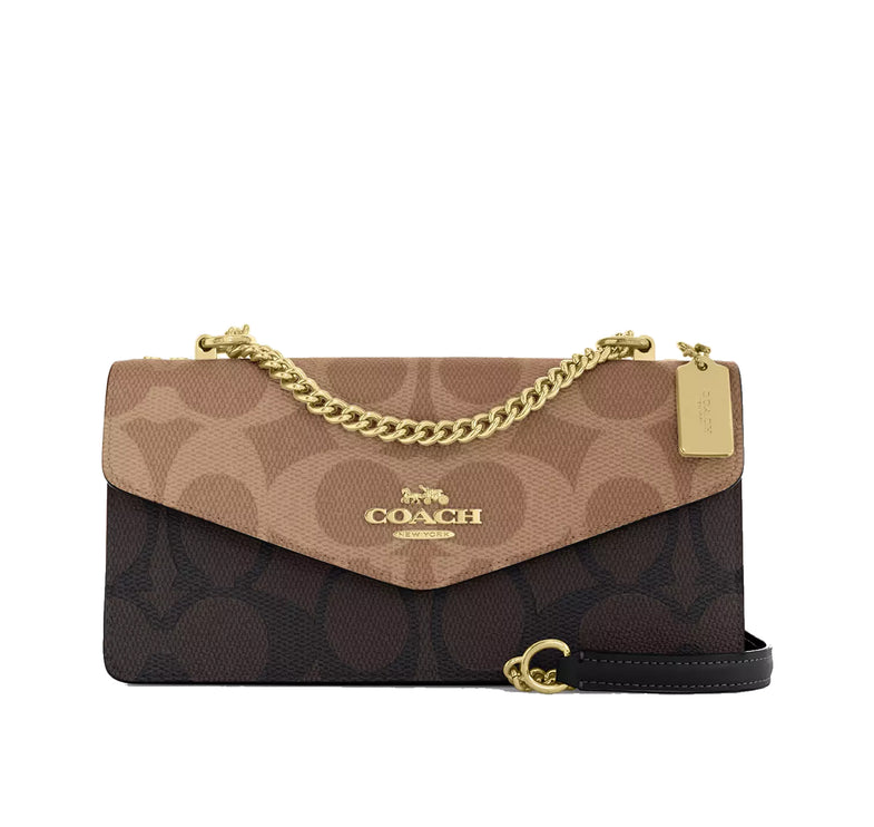Coach Women's Klare Envelope Crossbody Bag In Blocked Signature Canvas Gold/Walnut/Tan