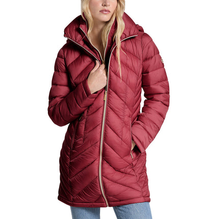 Michael Kors Women's Packable Quilted Nylon Puffer Coat Cherry