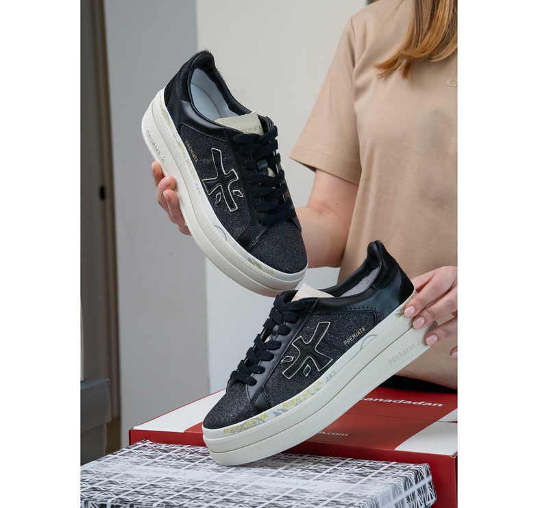 Premiata Women's Claudia Sneakers 7755 Glitter Black