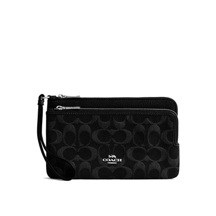 Coach Women's Double Zip Wallet In Signature Denim Silver/Black