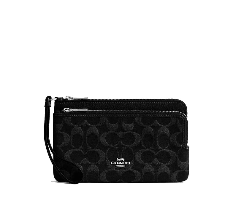 Coach Women's Double Zip Wallet In Signature Denim Silver/Black