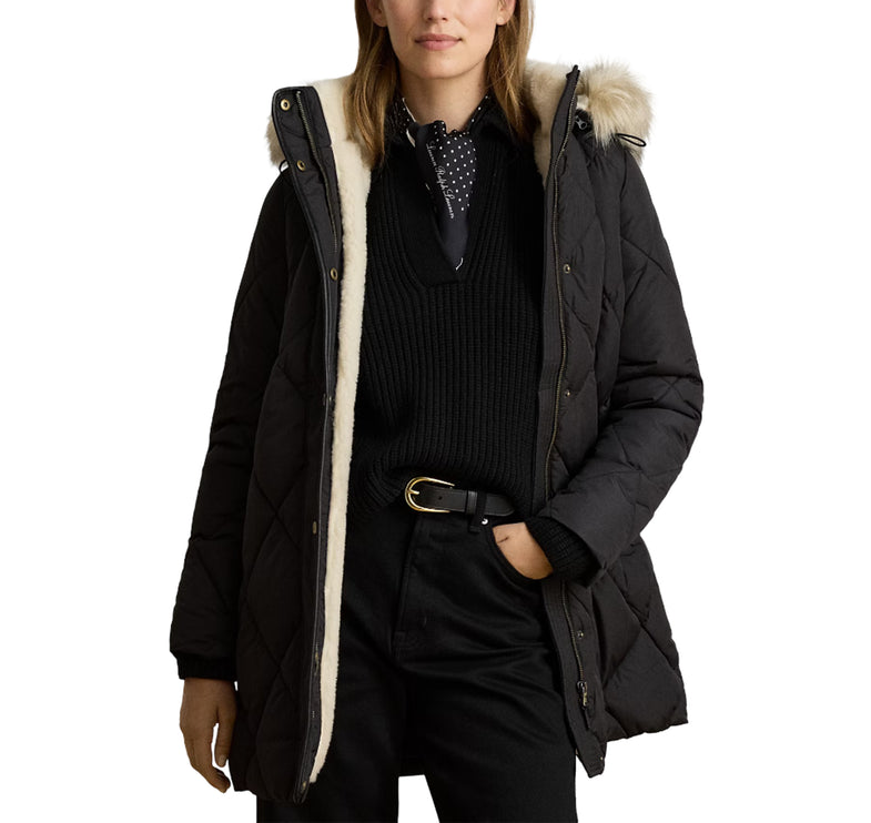 Polo Ralph Lauren Women's Faux-Fur-Trim Hooded Quilted Coat Black