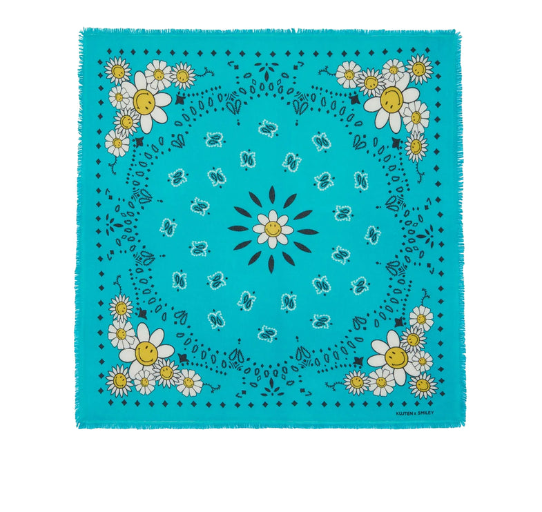 KUJTEN Women's Large Bandana Hachiko Bico Smiley Turquoise Green
