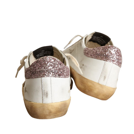 Golden Goose Women's Super Star with a Tan Star and Pink Glitter Heel Tab