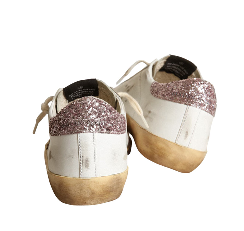 Golden Goose Women's Super Star with a Tan Star and Pink Glitter Heel Tab