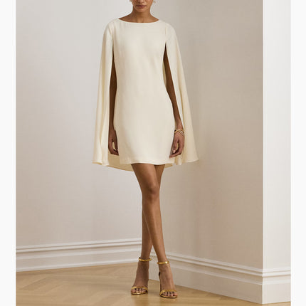 Polo Ralph Lauren Women's Cape Georgette Cocktail Dress Mascarpone Cream