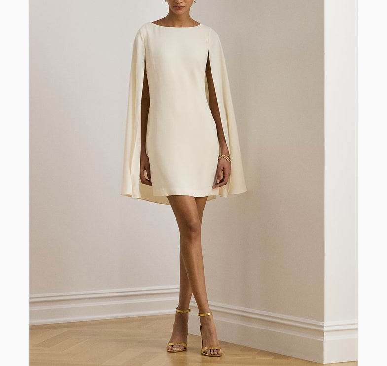 Polo Ralph Lauren Women's Cape Georgette Cocktail Dress Mascarpone Cream