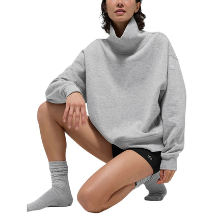 alo Women's Hazy Mock Neck Pullover Athletic Heather Grey
