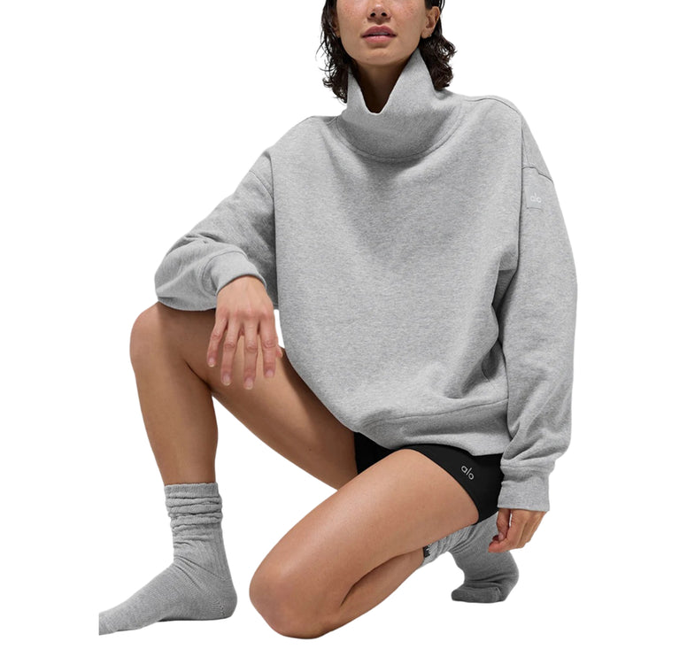 alo Women's Hazy Mock Neck Pullover Athletic Heather Grey