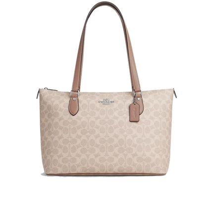 Coach Women's Gallery Tote Bag In Signature Canvas Silver/Sand/Taupe