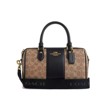 Coach Women's Rowan Satchel Bag In Signature Canvas Gold/Tan/Black